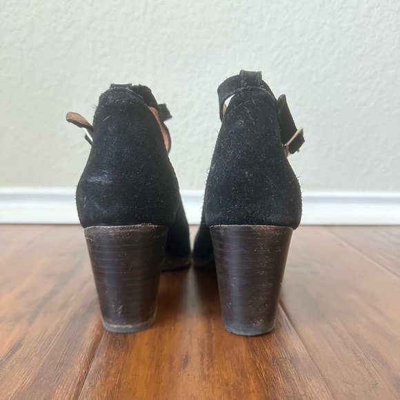 FRYE Meghan Suede Bootie Black Cutout Ankle Boots Buckle - Picture 7 of 11